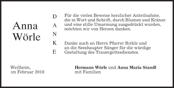 Todesanzeige von Anna Wörle von merkurtz