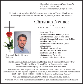 Todesanzeige von Christian Neuner von merkurtz