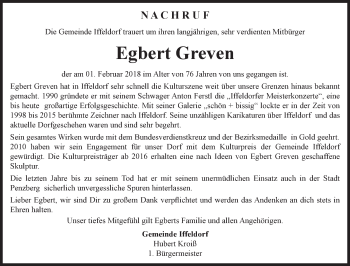 Todesanzeige von Egbert Greven von Das Gelbe Blatt Penzberg