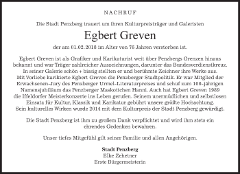 Todesanzeige von Egbert Greven von Das Gelbe Blatt Penzberg