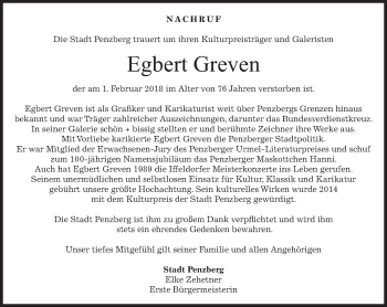 Todesanzeige von Egbert Greven von merkurtz