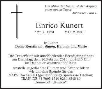Todesanzeige von Enrico Kunert von merkurtz