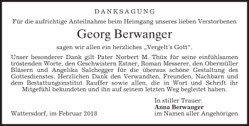 Todesanzeige von Georg Berwanger von merkurtz
