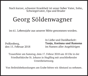 Todesanzeige von Georg Söldenwagner von merkurtz