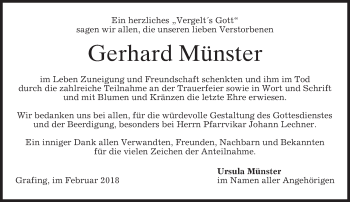 Todesanzeige von Gerhard Münster von merkurtz