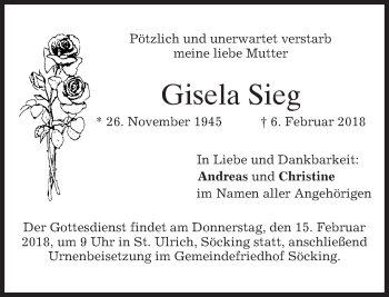 Todesanzeige von Gisela Sieg von merkurtz