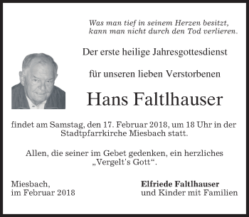 Todesanzeige von Hans Faltlhauser von merkurtz
