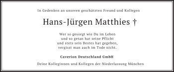 Todesanzeige von Hans-Jürgen Matthies von merkurtz