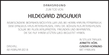 Todesanzeige von Hildegard Zaglauer von merkurtz