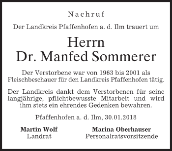 Todesanzeige von Manfed Sommerer von merkurtz