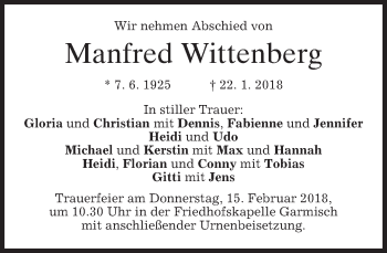 Todesanzeige von Manfred Wittenberg von merkurtz