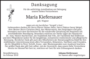 Todesanzeige von Maria Kiefersauer von merkurtz