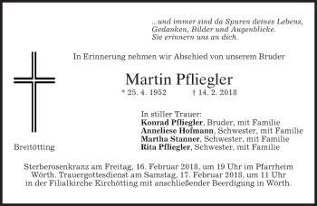 Todesanzeige von Martin Pfliegler von merkurtz