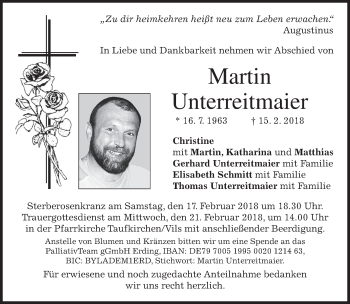Todesanzeige von Martin Unterreitmaier von merkurtz