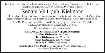 Todesanzeige von Renate Veit von merkurtz