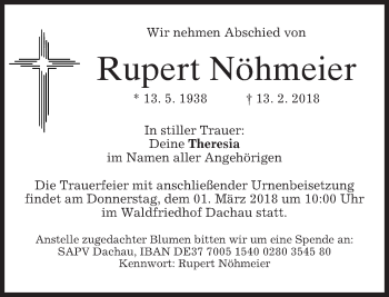 Todesanzeige von Rupert Nöhmeier von merkurtz