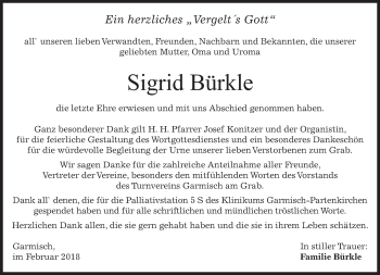 Todesanzeige von Sigrid Bürkle von merkurtz