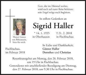 Todesanzeige von Sigrid Haller von merkurtz