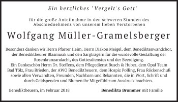 Todesanzeige von Wolfgang Müller-Gramelsberger von merkurtz