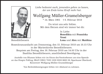Todesanzeige von Wolfgang Müller-Gramelsberger von merkurtz