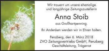 Todesanzeige von Anna Stoib von merkurtz