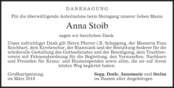 Todesanzeige von Anna Stoib von merkurtz