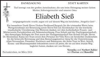 Todesanzeige von Eliabeth Sieß von merkurtz