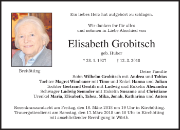 Todesanzeige von Elisabeth Grobitsch von merkurtz