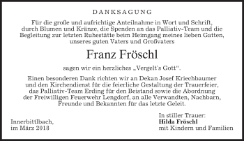 Todesanzeige von Franz Fröschl von merkurtz