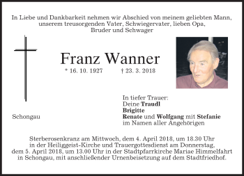 Todesanzeige von Franz Wanner von merkurtz