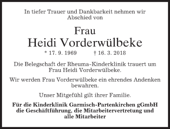 Todesanzeige von Heidi Vorderwülbeke von merkurtz
