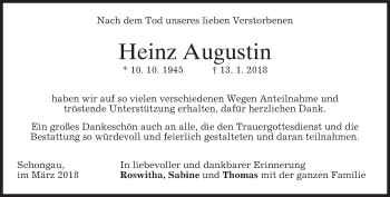 Todesanzeige von Heinz Augustin von merkurtz