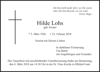 Todesanzeige von Hilde Lohs von merkurtz