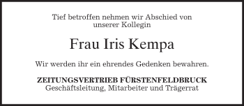 Todesanzeige von Iris Kempa von merkurtz