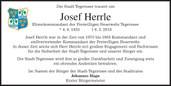 Todesanzeige von Josef Herne von merkurtz