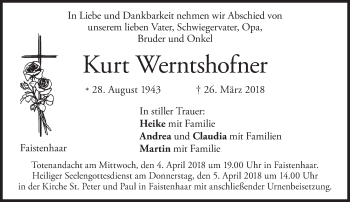 Todesanzeige von Kurt Werntshofner von merkurtz