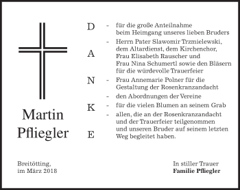 Todesanzeige von Martin Pfliegler von merkurtz
