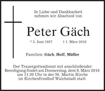 Todesanzeige von Peter Gäch von merkurtz