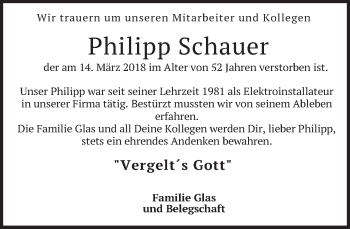Todesanzeige von Philipp Schauer von merkurtz