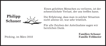 Todesanzeige von Philipp Schauer von merkurtz