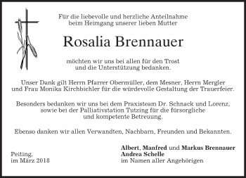 Todesanzeige von Rosalia Brennauer von merkurtz