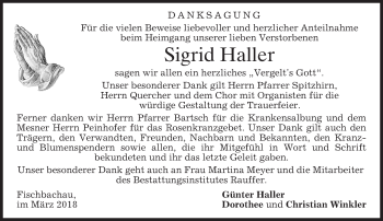 Todesanzeige von Sigrid Haller von merkurtz