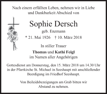 Todesanzeige von Sophie Dersch von merkurtz