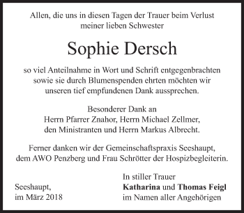 Todesanzeige von Sophie Dersch von merkurtz