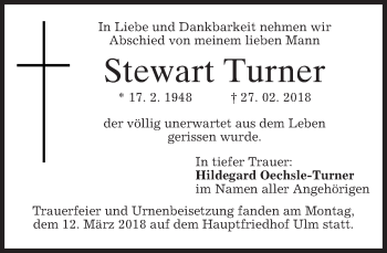 Todesanzeige von Stewart Turner von merkurtz