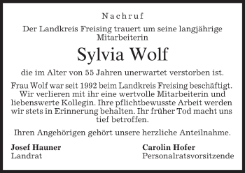 Todesanzeige von Sylvia Wolf von merkurtz