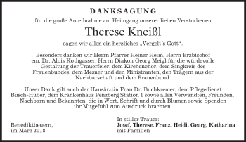 Todesanzeige von Therese Kneißl von merkurtz