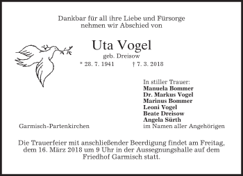 Todesanzeige von Uta Vogel von merkurtz