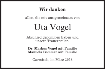 Todesanzeige von Uta Vogel von merkurtz