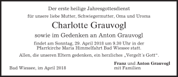 Todesanzeige von Charlotte Grauvogel von merkurtz